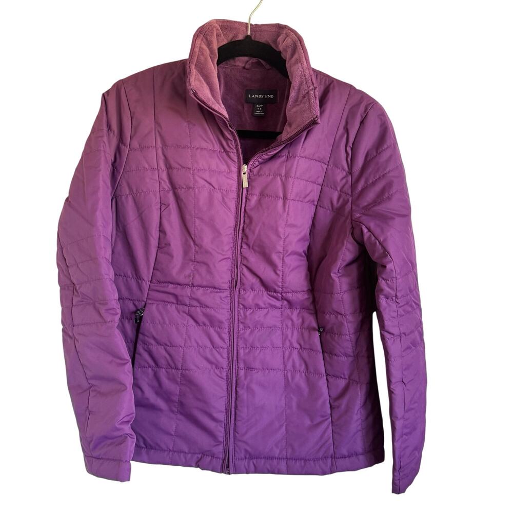 Lands End Womens Purple Full Zip Puffer Jacket Fleece Lined Size Small 6-8